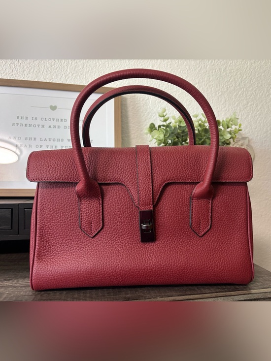None Handbags - Structured Burgundy Pebbled Leather Satchel